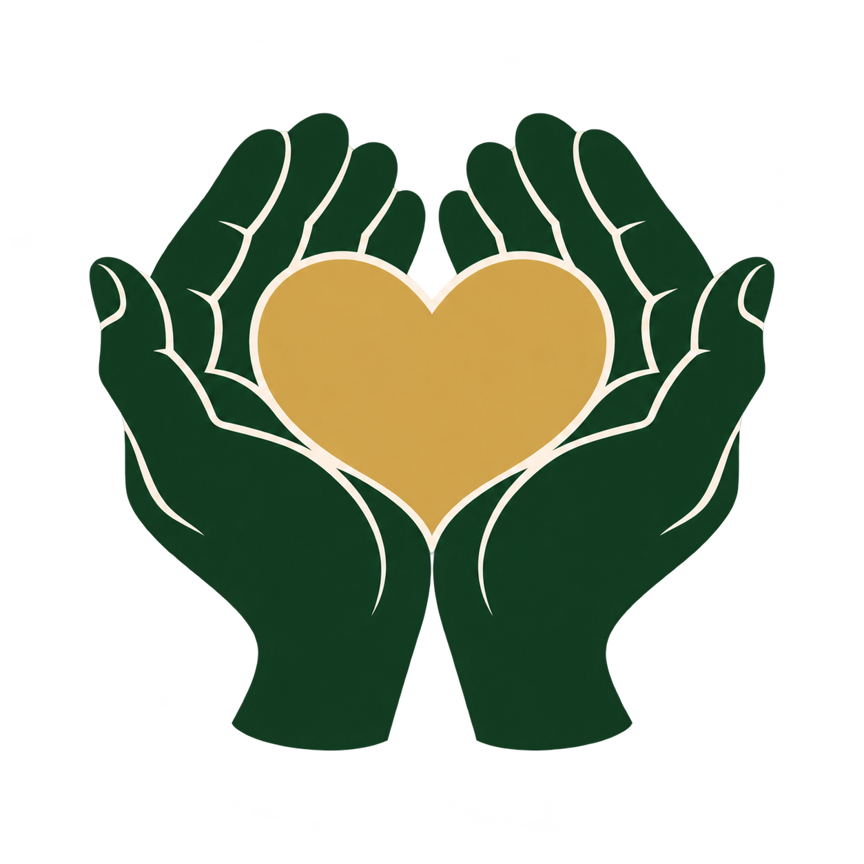 Graphic hands holding a gold heart